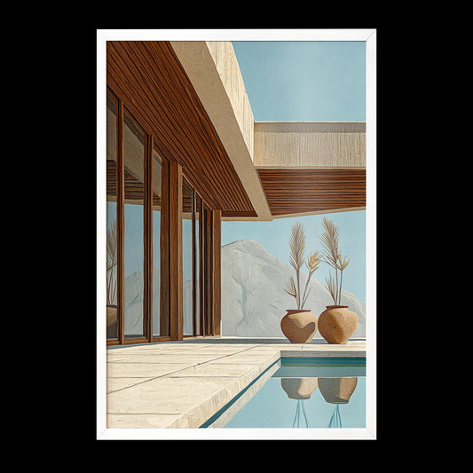 Balinese Architecture Art Print Style 1 | Hiroshi Nagai Inspired | Beige and Brown | Boho Bali Style | Tropical Minimalism