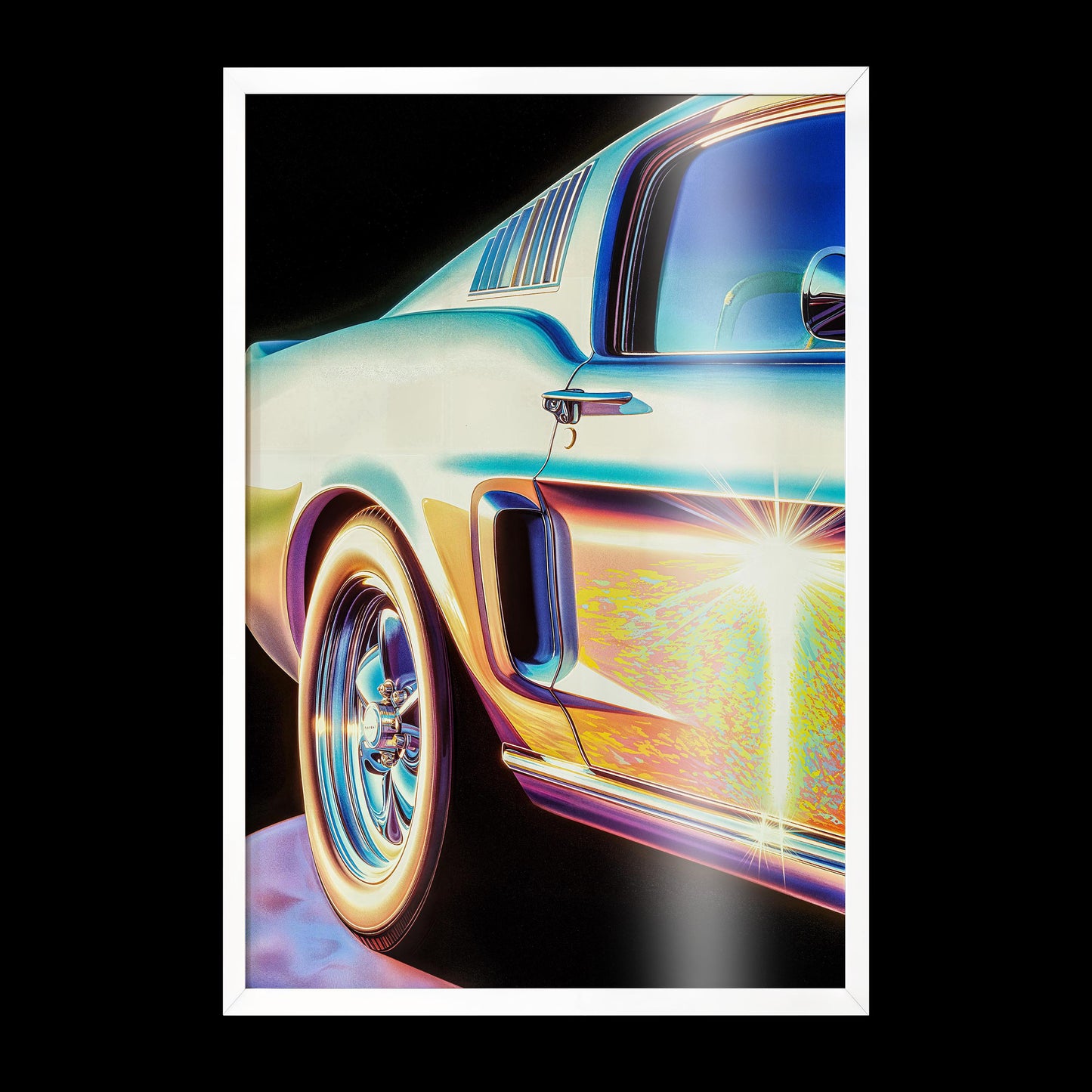 Ethereal Classic Ford Mustang Wall Art - Vaporwave Style Vintage Car Poster - Retro Classic Car Print Decor for Auto Enthusiasts