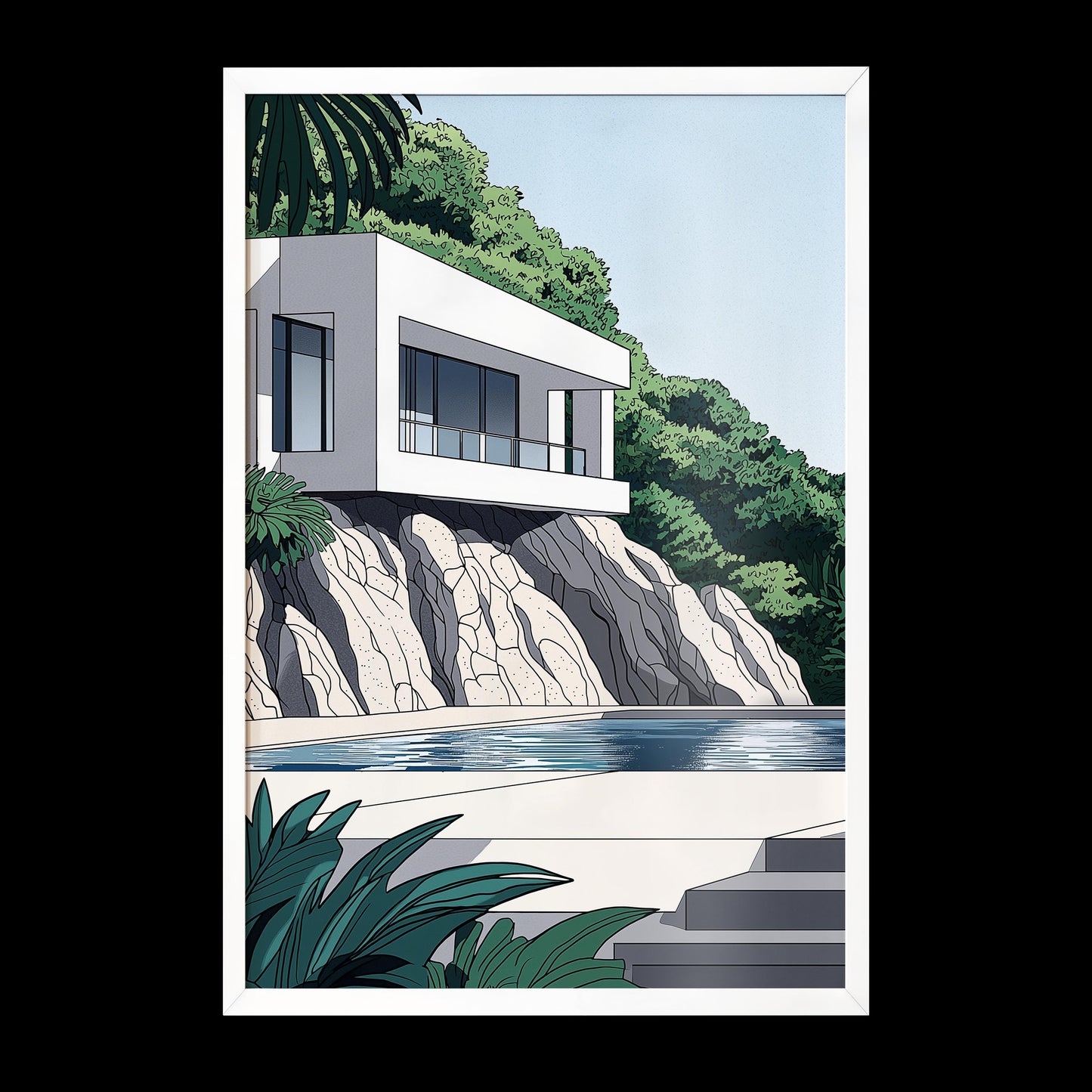 White Concrete Modern Architecture Print Style 1 | Tropical Getaway Poster | Hiroshi Nagai Inspired | Minimalist Design | Semi-Gloss Finish