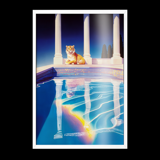 Ethereal Tiger by Poolside Wall Art - Hiroshi Nagai Inspired Dreamy Greek Style Art - Retro Surreal Landscape Print