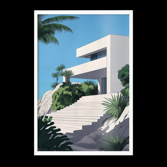 White Concrete Modern Architecture Print Style 2 | Tropical Getaway Poster | Hiroshi Nagai Inspired | Minimalist Design | Semi-Gloss Finish