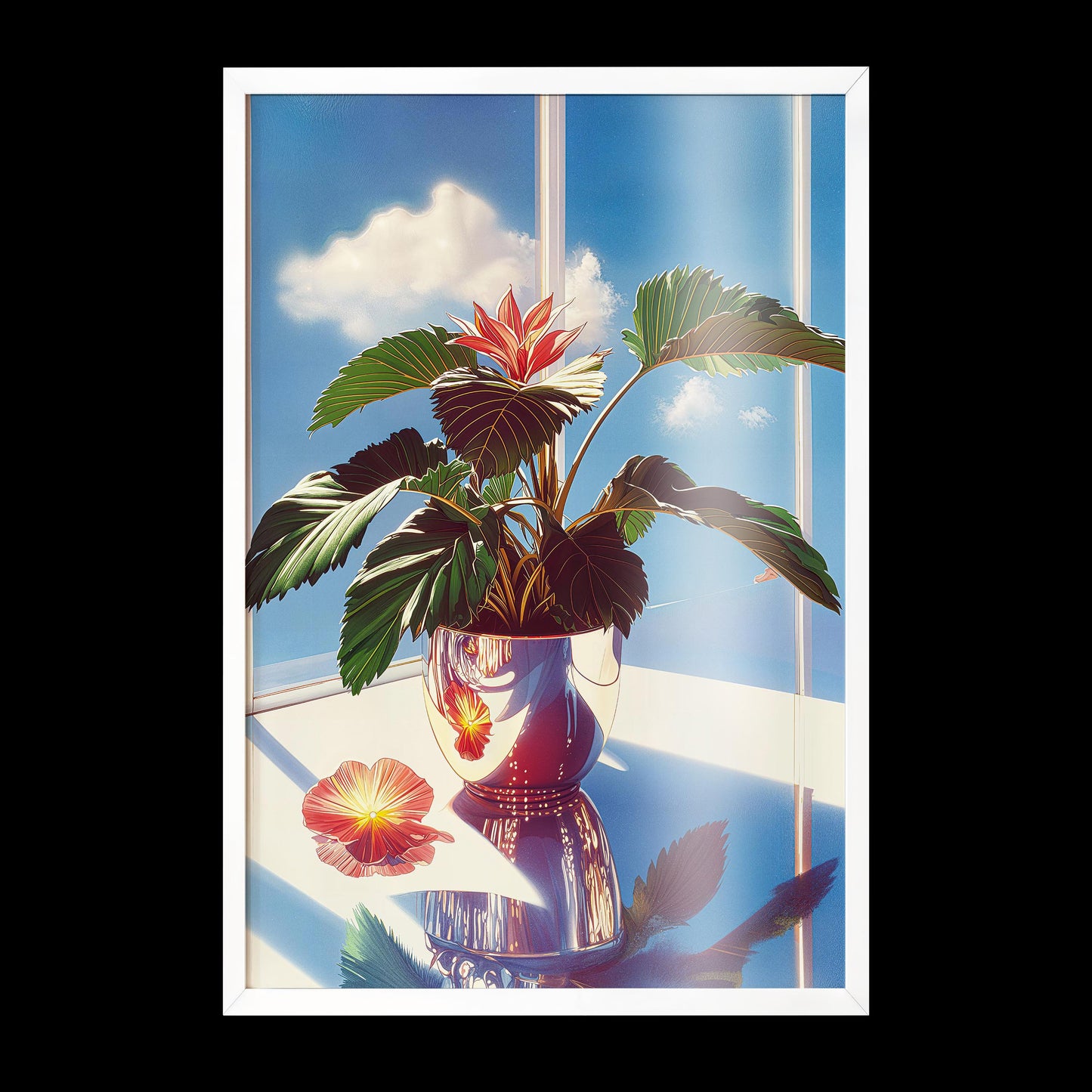 Ethereal Hibiscus Flower Art - Hiroshi Nagai Inspired Reflections Painting - Dreamy Tropical Wall Print for Nature Lovers