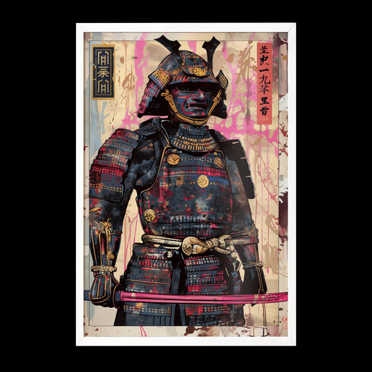 Black Armor Samurai Poster Print | Semi-Gloss Finish, Aluminum Print, Framed Options | Japanese Warrior Decor | Comic Book Style Art