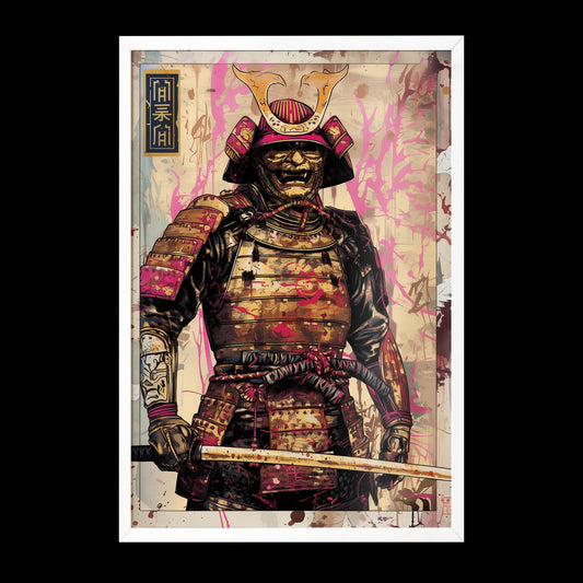 Golden Samurai Poster Print | Semi-Gloss Finish | Japanese Warrior Decor | Comic Book Style Art | Wall Art