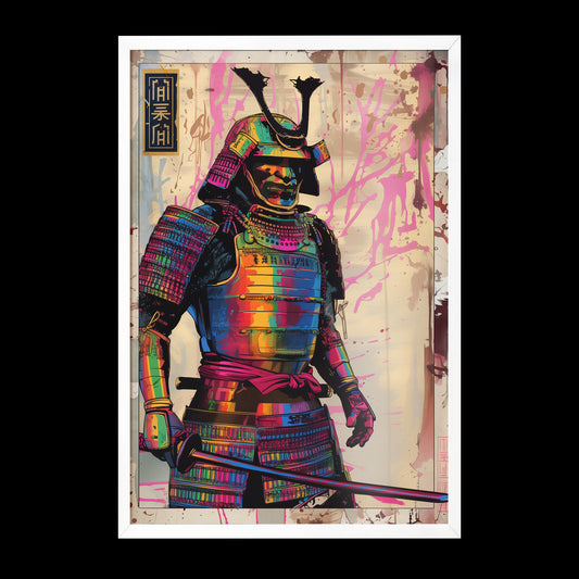 Rainbow Colored Samurai Poster Print | Semi-Gloss Finish | Japanese Warrior Decor | Comic Book Style Art | Wall Art | Home or Office Decor