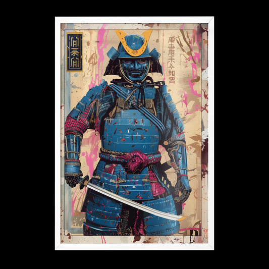 Blue Samurai Poster Print | Semi-Gloss Finish | Japanese Warrior Decor | Comic Book Style Art | Wall Art | Home or Office Decor