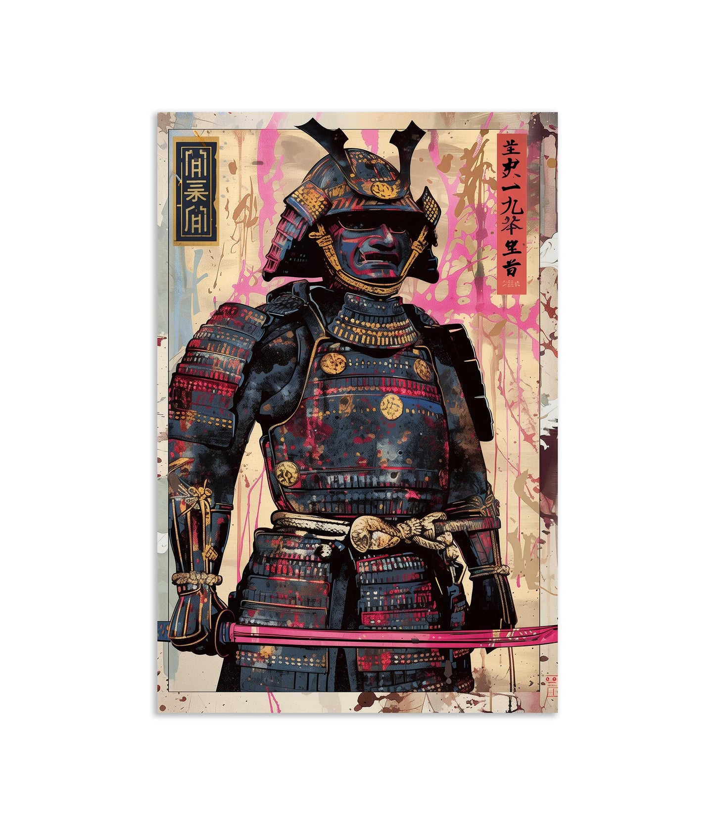 Black Armor Samurai Poster Print | Semi-Gloss Finish, Aluminum Print, Framed Options | Japanese Warrior Decor | Comic Book Style Art