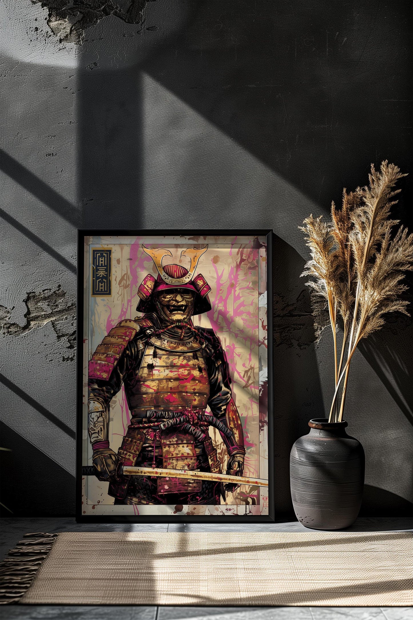 Golden Samurai Poster Print | Semi-Gloss Finish | Japanese Warrior Decor | Comic Book Style Art | Wall Art