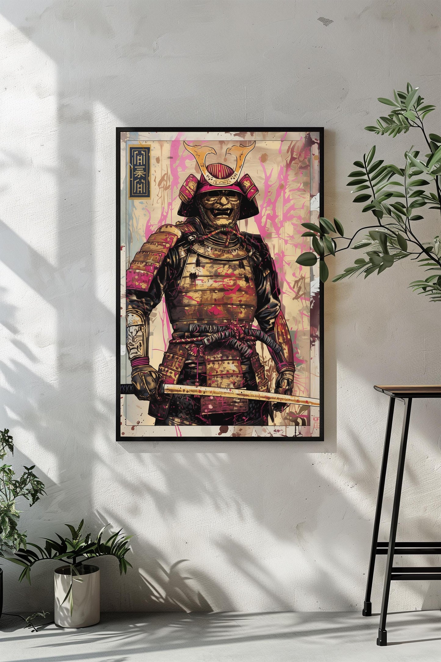 Golden Samurai Poster Print | Semi-Gloss Finish | Japanese Warrior Decor | Comic Book Style Art | Wall Art