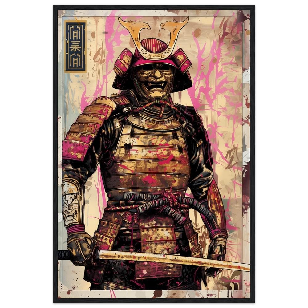 Golden Samurai Poster Print | Semi-Gloss Finish | Japanese Warrior Decor | Comic Book Style Art | Wall Art