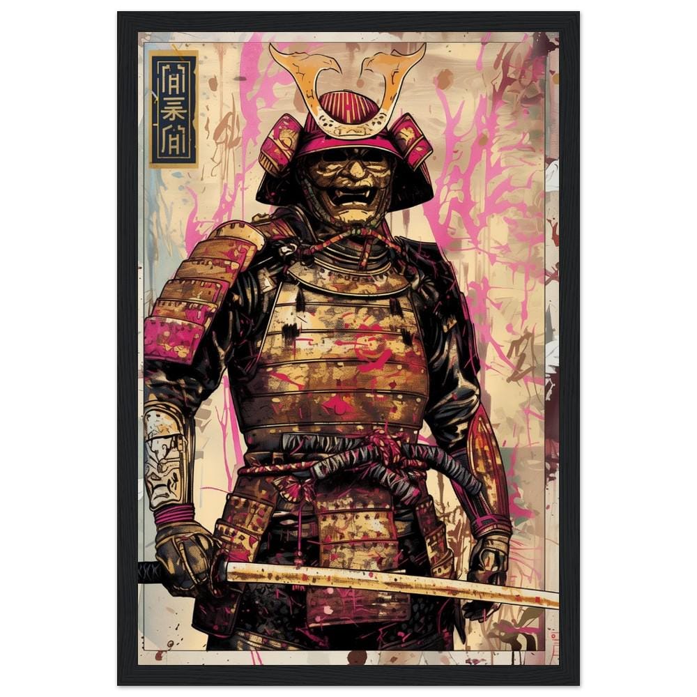 Golden Samurai Poster Print | Semi-Gloss Finish | Japanese Warrior Decor | Comic Book Style Art | Wall Art