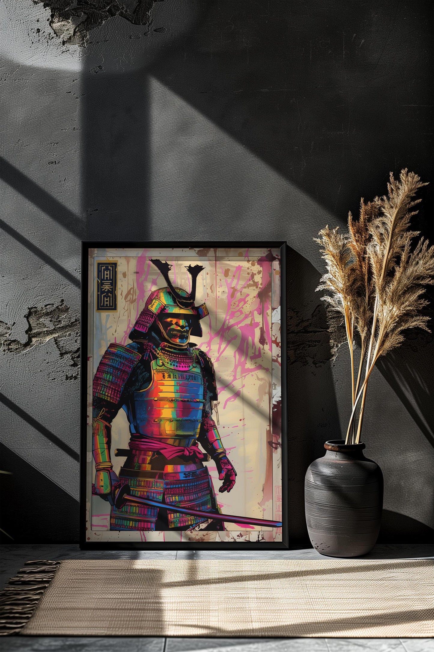 Rainbow Colored Samurai Poster Print | Semi-Gloss Finish | Japanese Warrior Decor | Comic Book Style Art | Wall Art | Home or Office Decor