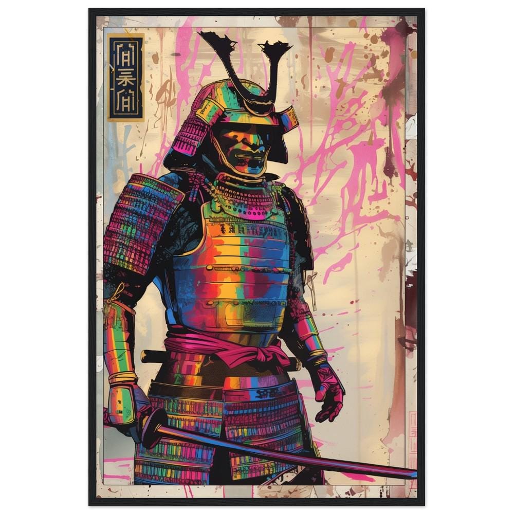 Rainbow Colored Samurai Poster Print | Semi-Gloss Finish | Japanese Warrior Decor | Comic Book Style Art | Wall Art | Home or Office Decor