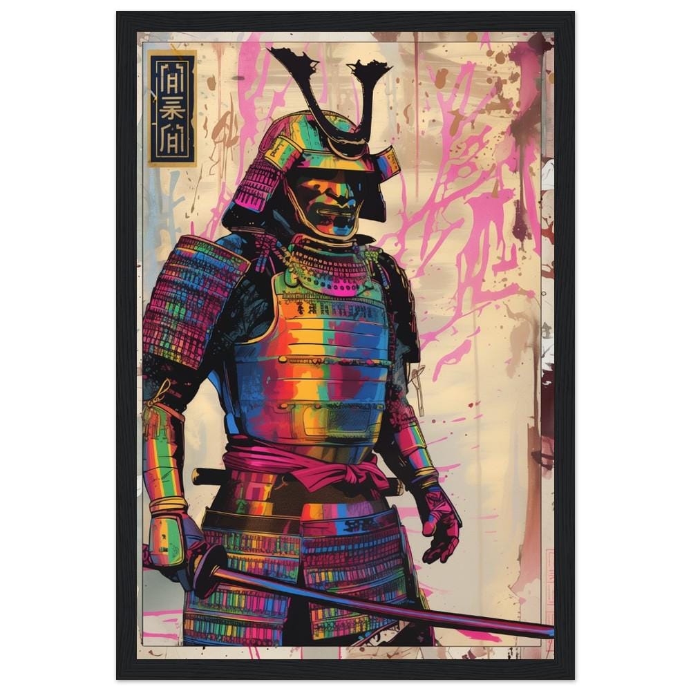 Rainbow Colored Samurai Poster Print | Semi-Gloss Finish | Japanese Warrior Decor | Comic Book Style Art | Wall Art | Home or Office Decor