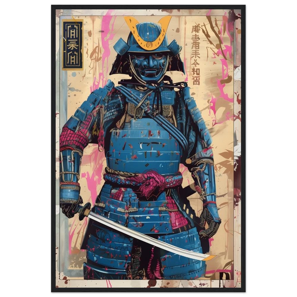 Blue Samurai Poster Print | Semi-Gloss Finish | Japanese Warrior Decor | Comic Book Style Art | Wall Art | Home or Office Decor