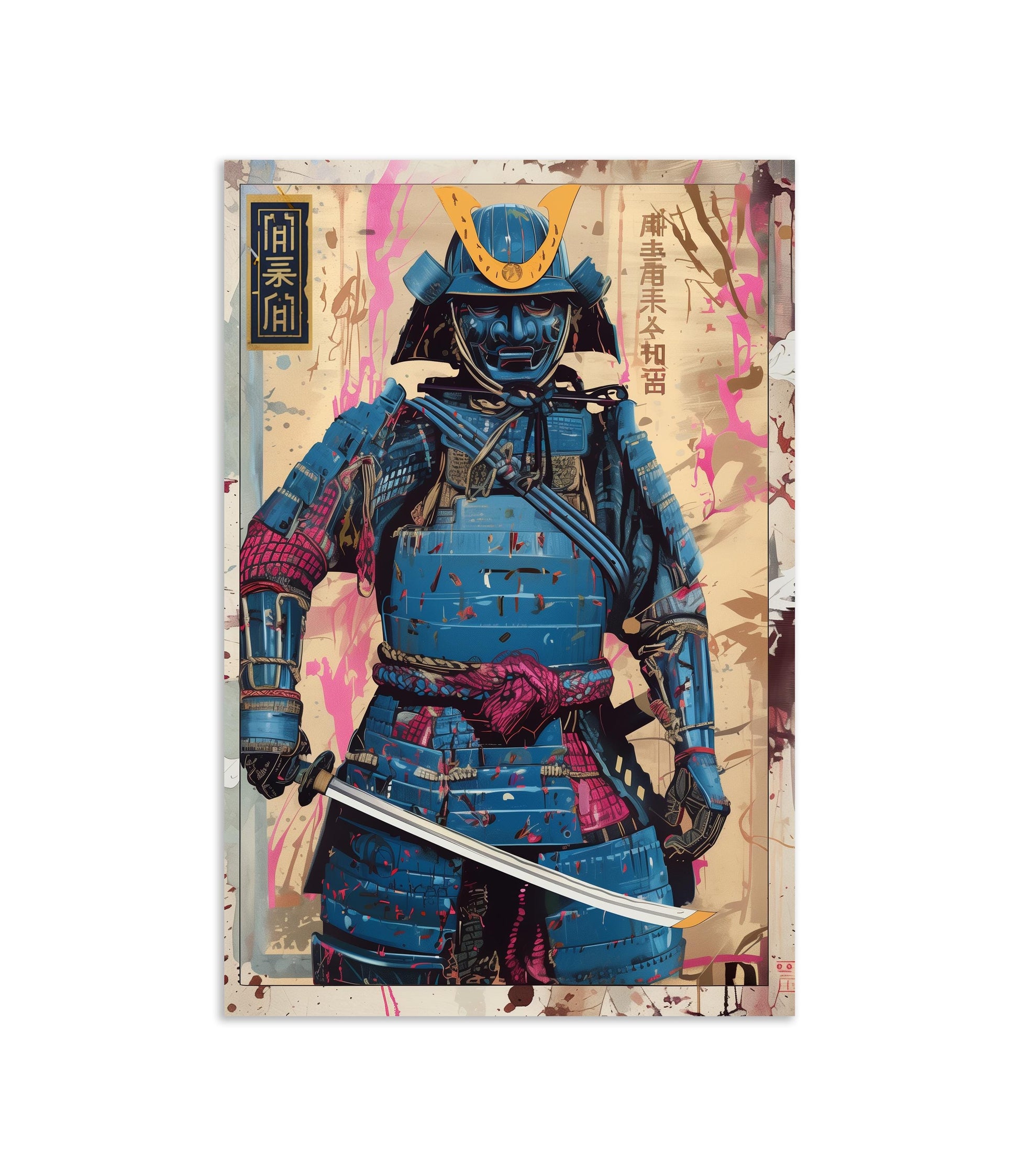 Blue Samurai Poster Print | Semi-Gloss Finish | Japanese Warrior Decor | Comic Book Style Art | Wall Art | Home or Office Decor