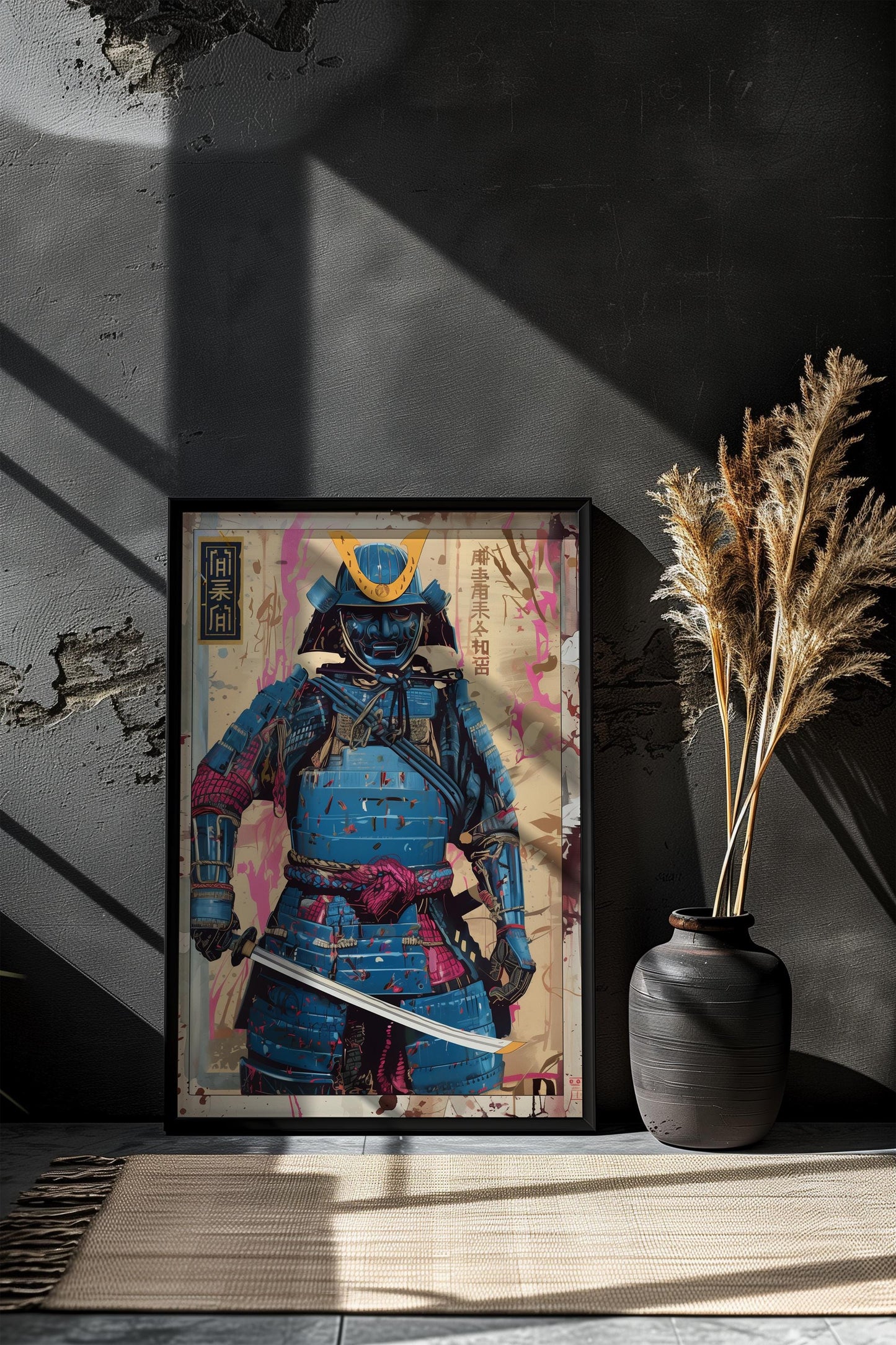 Blue Samurai Poster Print | Semi-Gloss Finish | Japanese Warrior Decor | Comic Book Style Art | Wall Art | Home or Office Decor