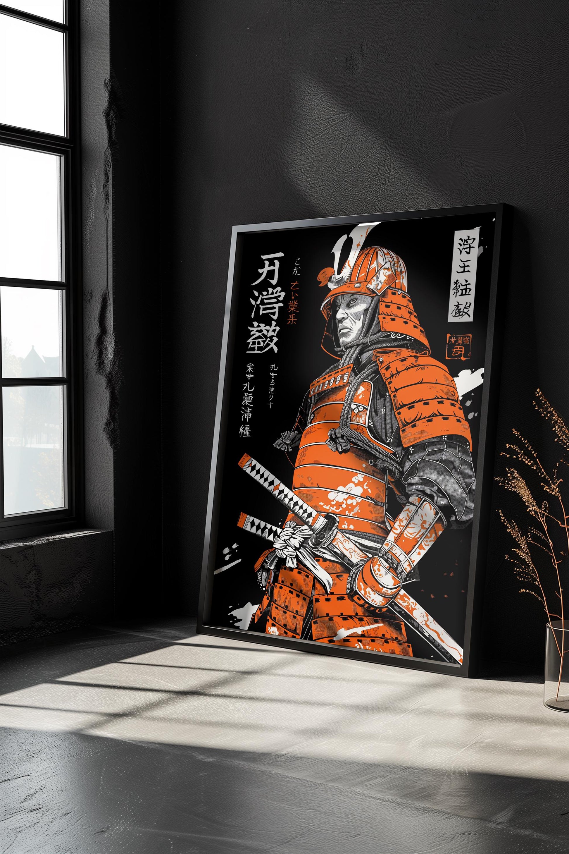 Orange and White Ukiyo-e Samurai Print | Traditional Japanese Art | Semi-Gloss Finish | Wall Art | Home or Office Decor