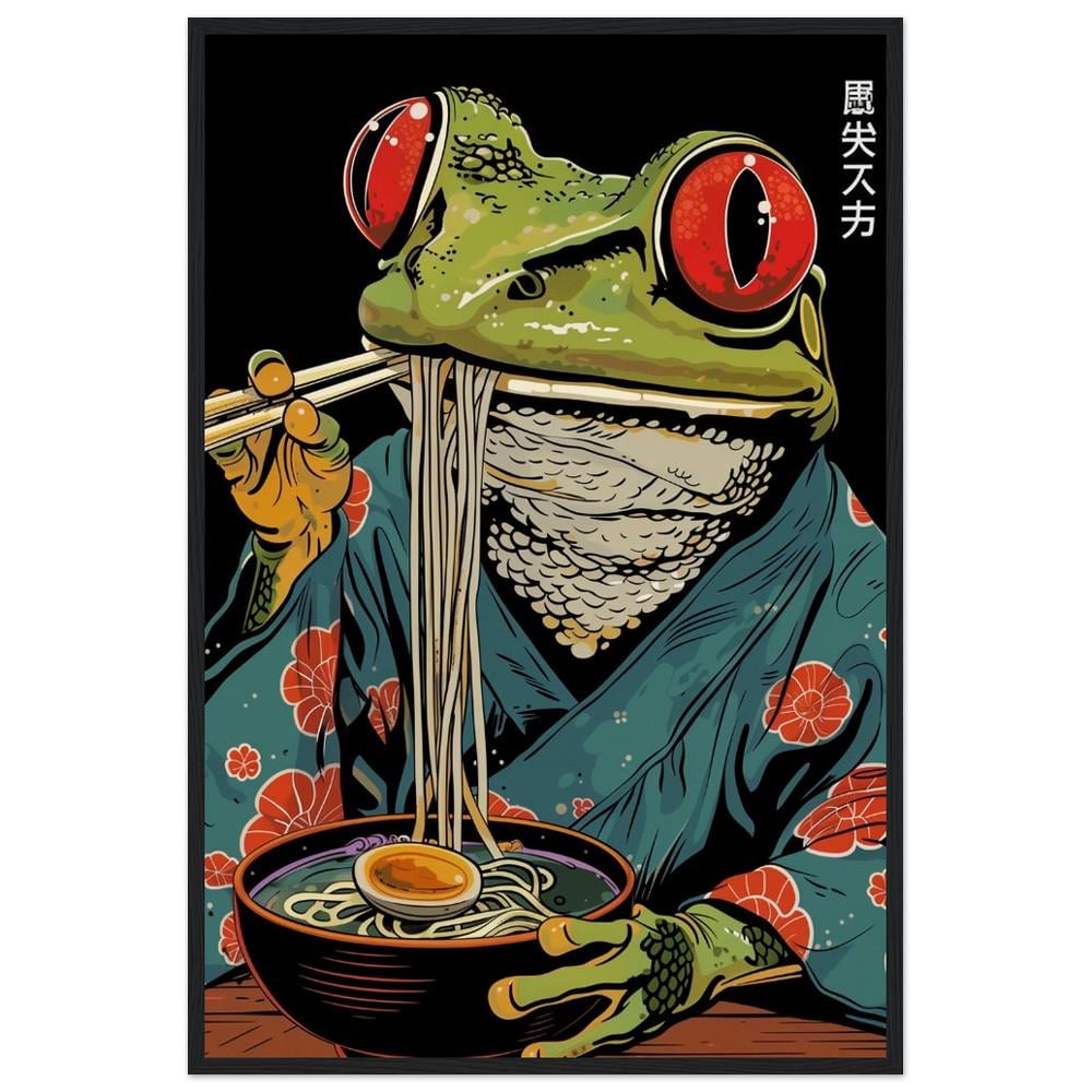 Frog Eating Ramen Print | Japanese Cartoon Style Art | Semi-Gloss Finish | Fun Wall Art | Home or Office Decor