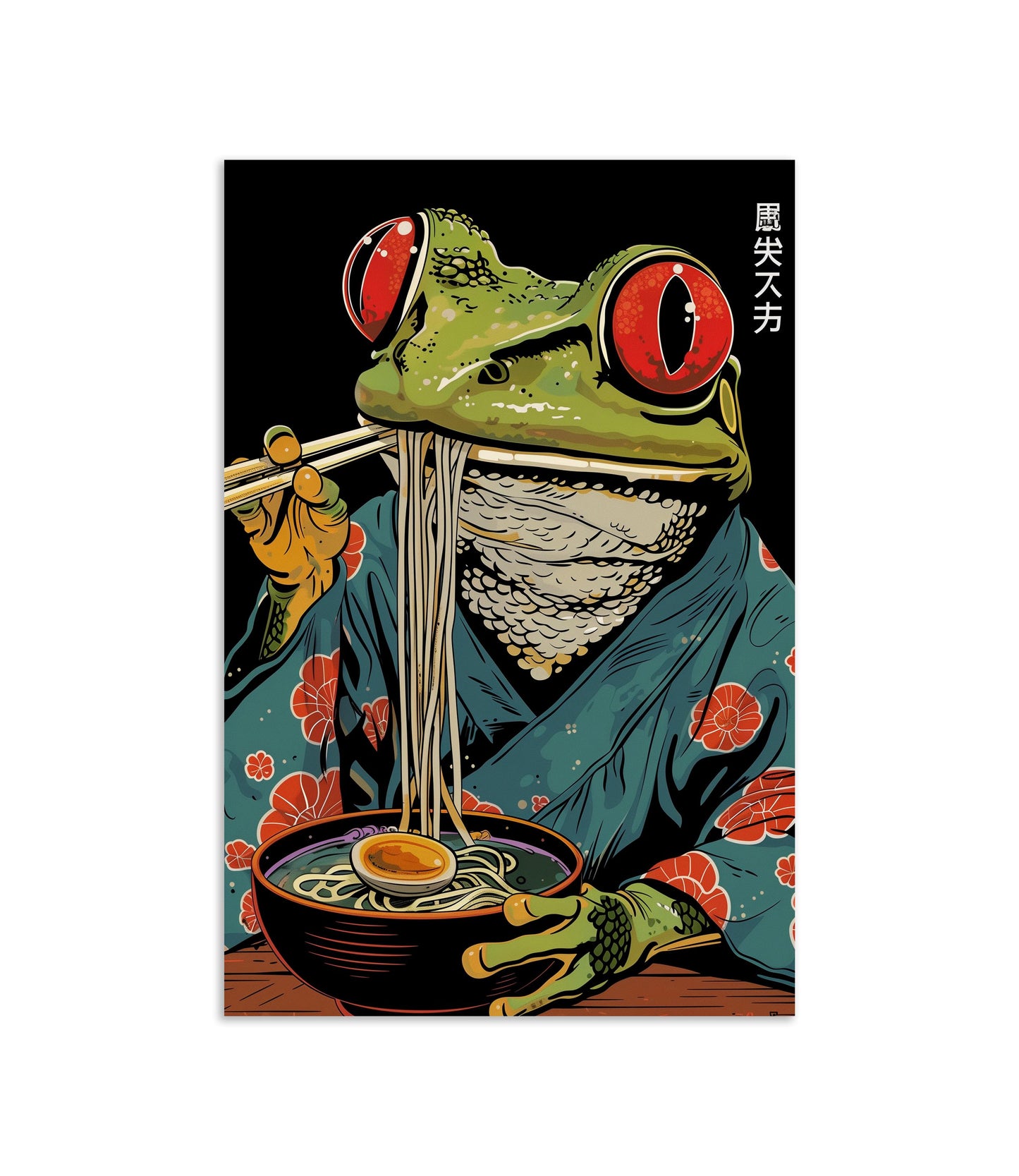 Frog Eating Ramen Print | Japanese Cartoon Style Art | Semi-Gloss Finish | Fun Wall Art | Home or Office Decor