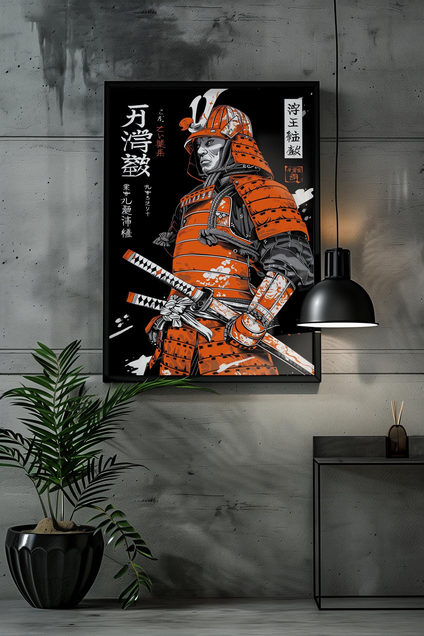 Orange and White Ukiyo-e Samurai Print | Traditional Japanese Art | Semi-Gloss Finish | Wall Art | Home or Office Decor