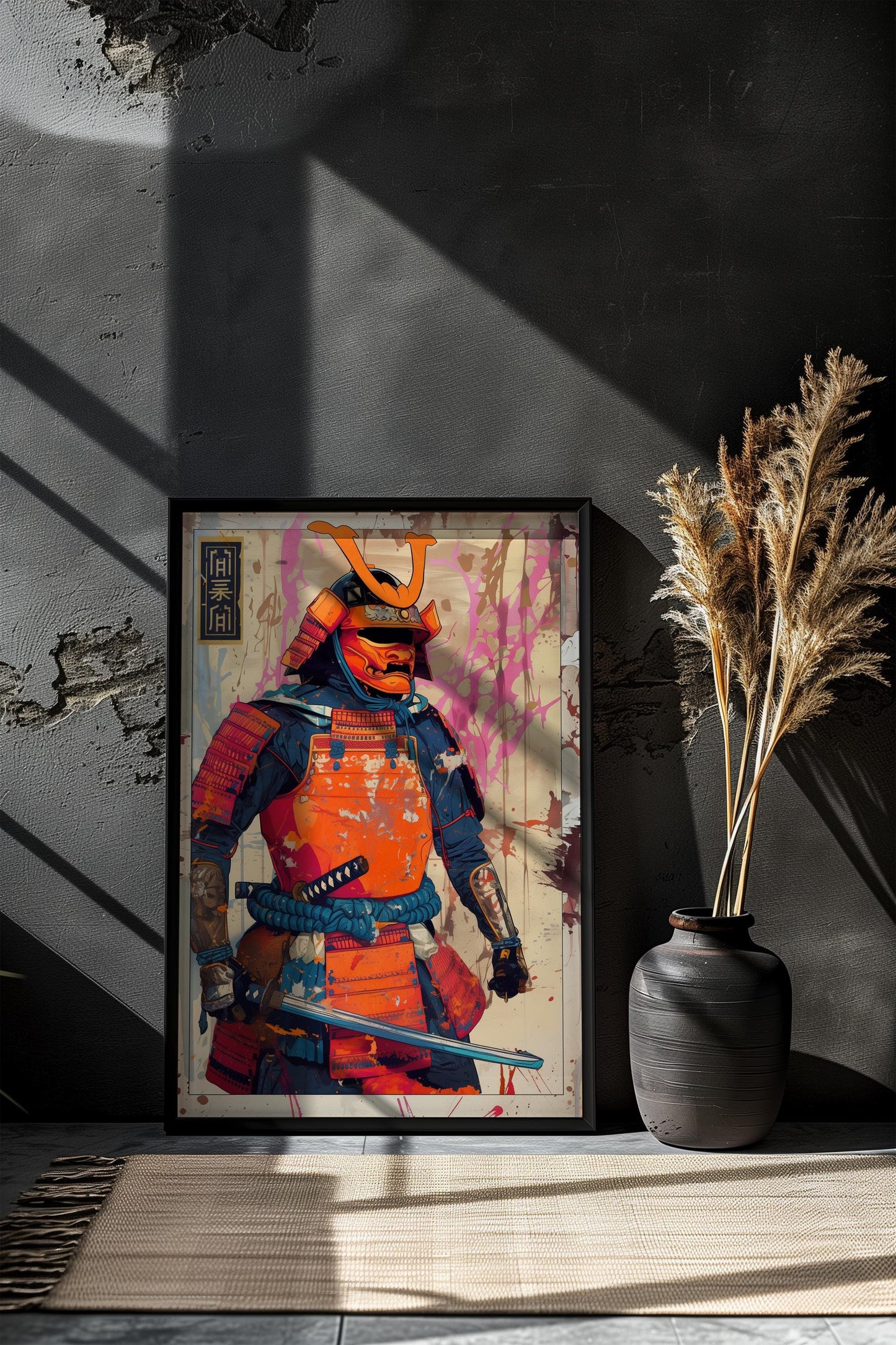 Orange and Blue Samurai Poster Print | Semi-Gloss Finish | Japanese Warrior Decor | Comic Book Style Art | Wall Art