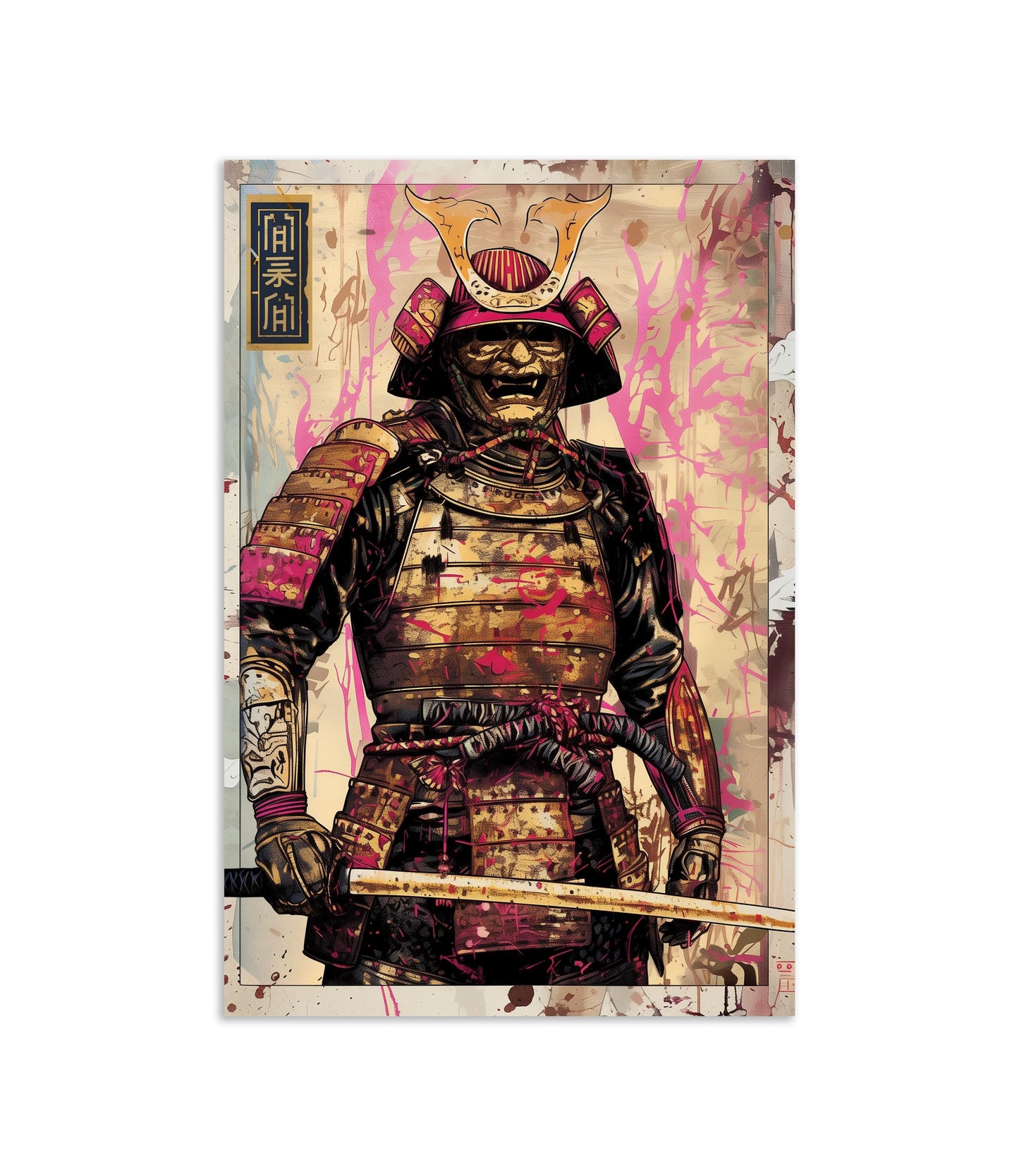 Golden Samurai Poster Print | Semi-Gloss Finish | Japanese Warrior Decor | Comic Book Style Art | Wall Art