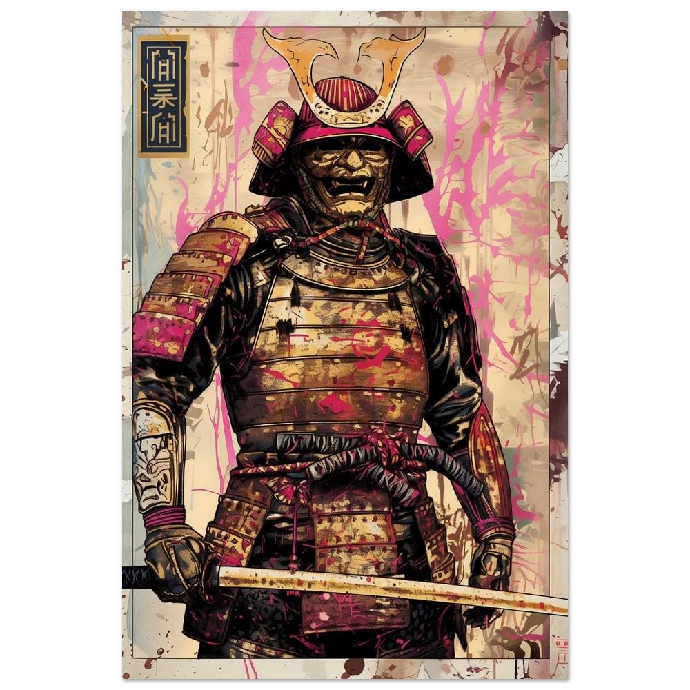 Golden Samurai Poster Print | Semi-Gloss Finish | Japanese Warrior Decor | Comic Book Style Art | Wall Art