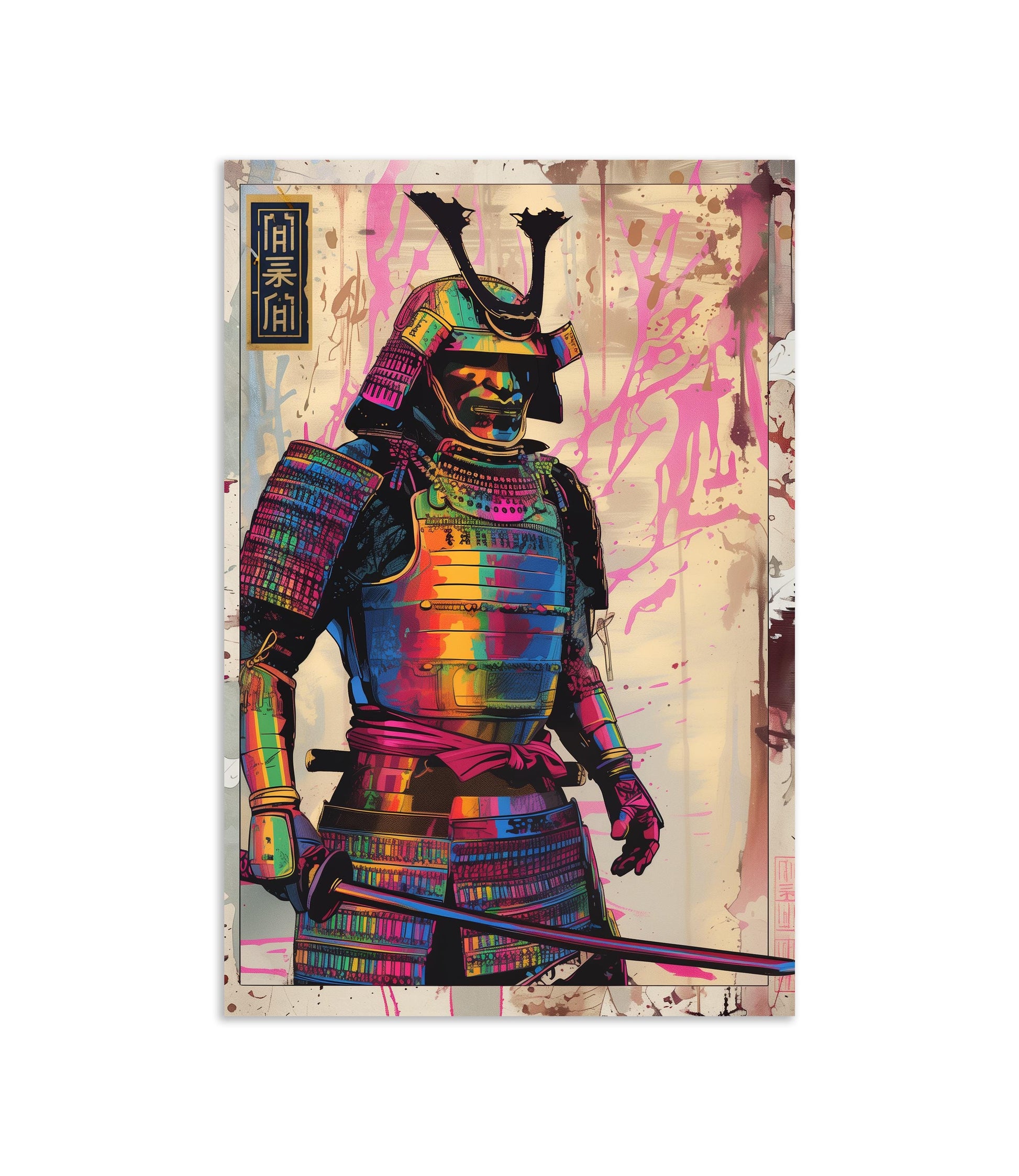 Rainbow Colored Samurai Poster Print | Semi-Gloss Finish | Japanese Warrior Decor | Comic Book Style Art | Wall Art | Home or Office Decor