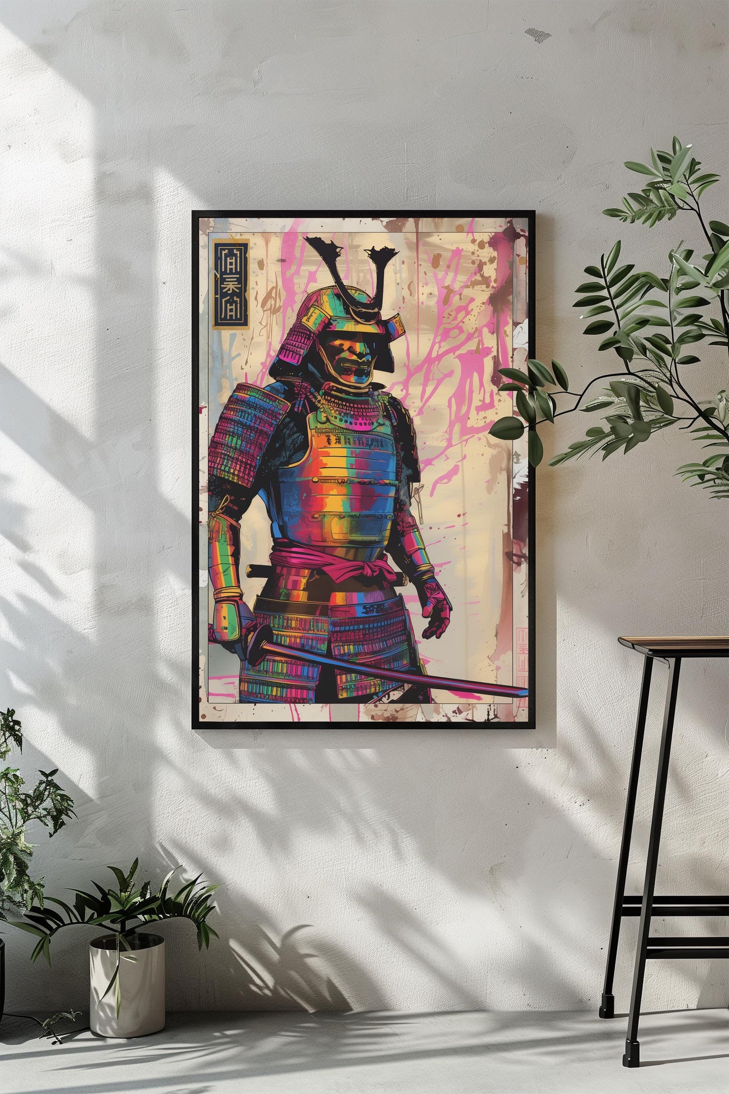 Rainbow Colored Samurai Poster Print | Semi-Gloss Finish | Japanese Warrior Decor | Comic Book Style Art | Wall Art | Home or Office Decor