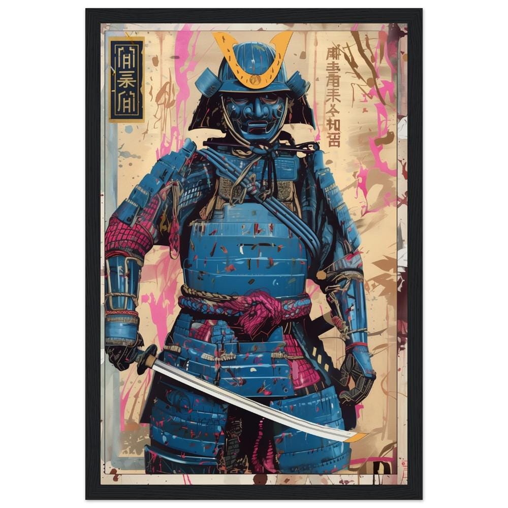 Blue Samurai Poster Print | Semi-Gloss Finish | Japanese Warrior Decor | Comic Book Style Art | Wall Art | Home or Office Decor