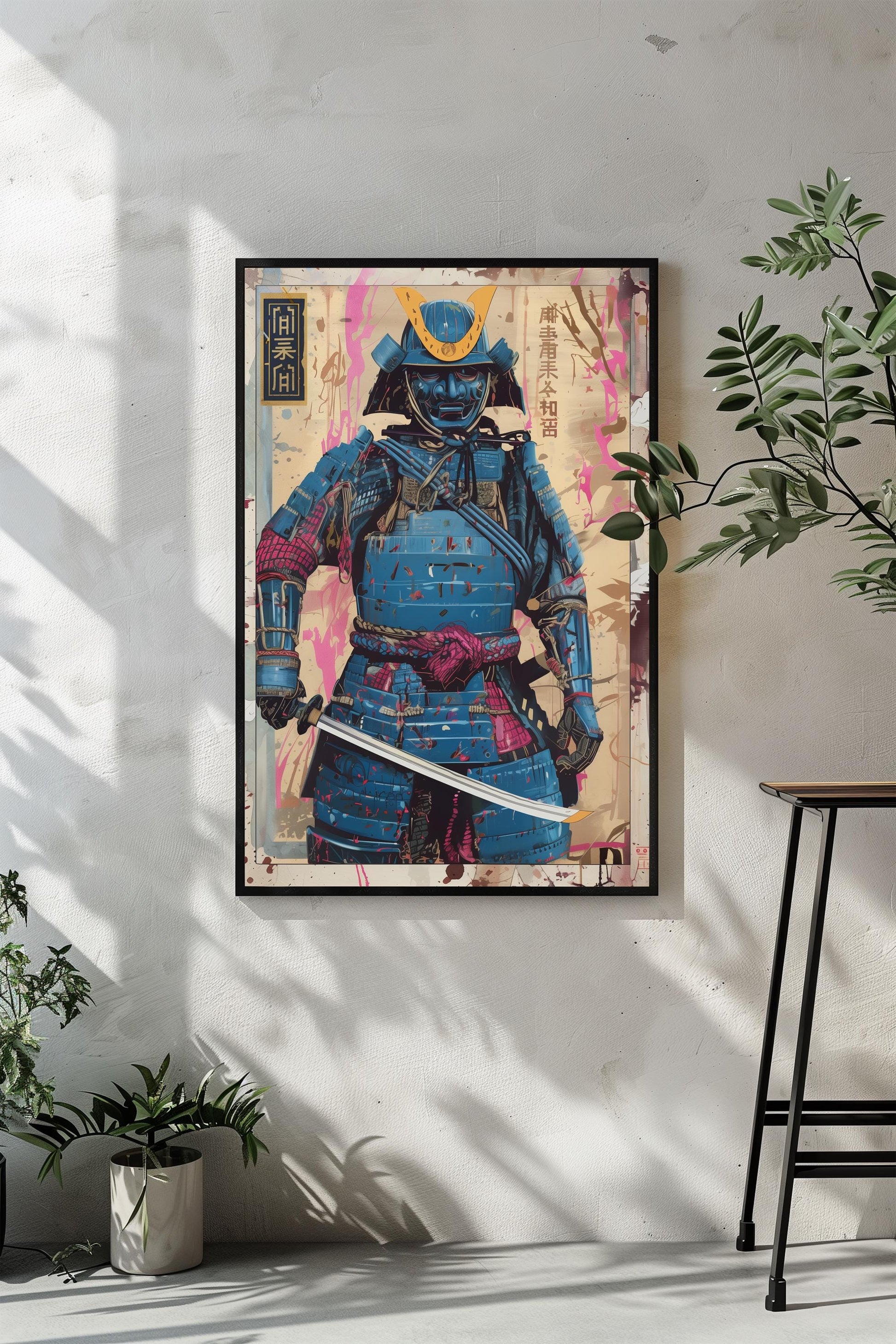 Blue Samurai Poster Print | Semi-Gloss Finish | Japanese Warrior Decor | Comic Book Style Art | Wall Art | Home or Office Decor