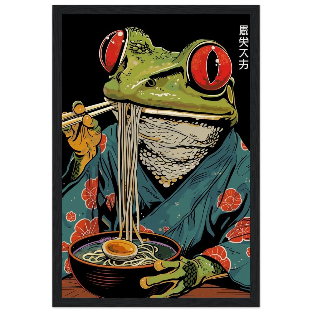 Frog Eating Ramen Print | Japanese Cartoon Style Art | Semi-Gloss Finish | Fun Wall Art | Home or Office Decor