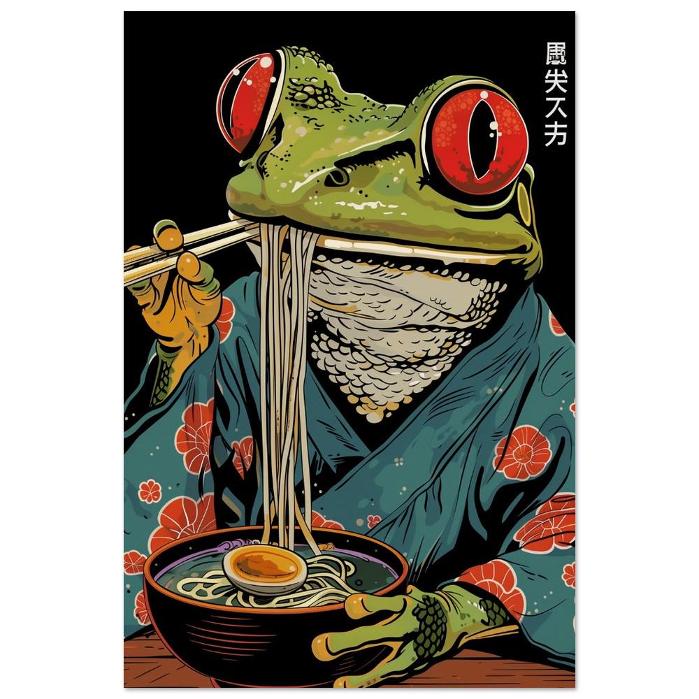 Frog Eating Ramen Print | Japanese Cartoon Style Art | Semi-Gloss Finish | Fun Wall Art | Home or Office Decor