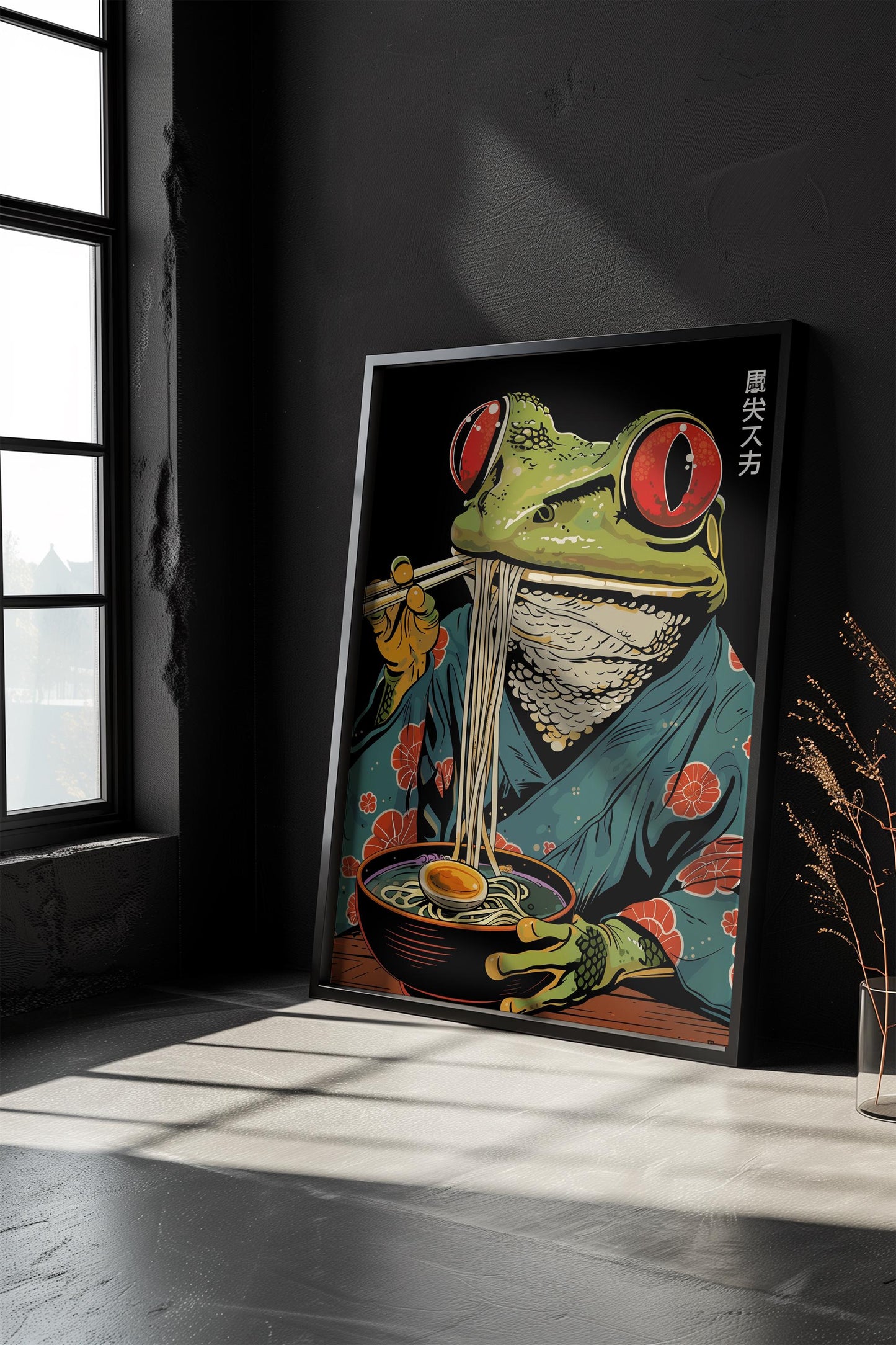 Frog Eating Ramen Print | Japanese Cartoon Style Art | Semi-Gloss Finish | Fun Wall Art | Home or Office Decor