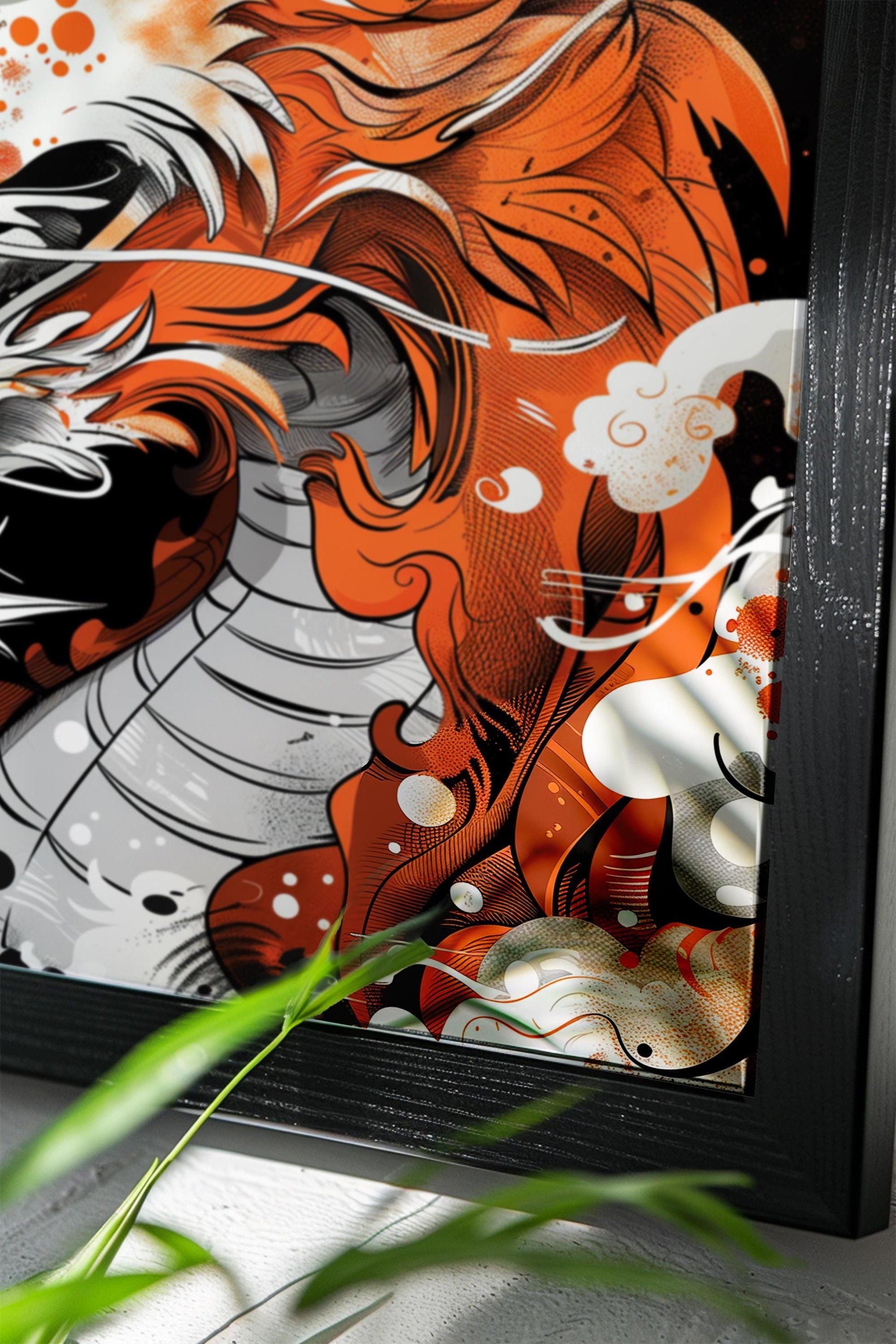 Orange, White, and Black Japanese Traditional Dragon Print | Ukiyo-e Style Art | Semi-Gloss Finish | Wall Art