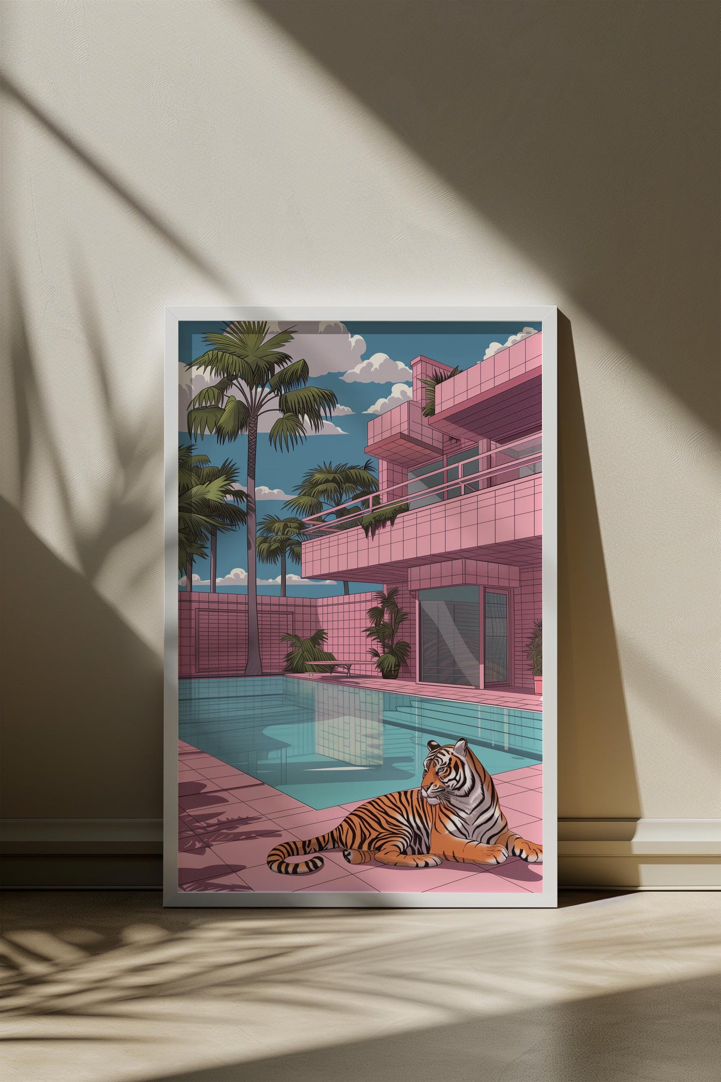 Tiger at the Poolside Print | Hiroshi Nagai Inspired | Brutalism Architecture | Retro Minimalist Art | Semi-Gloss | Wall Art | Home Decor