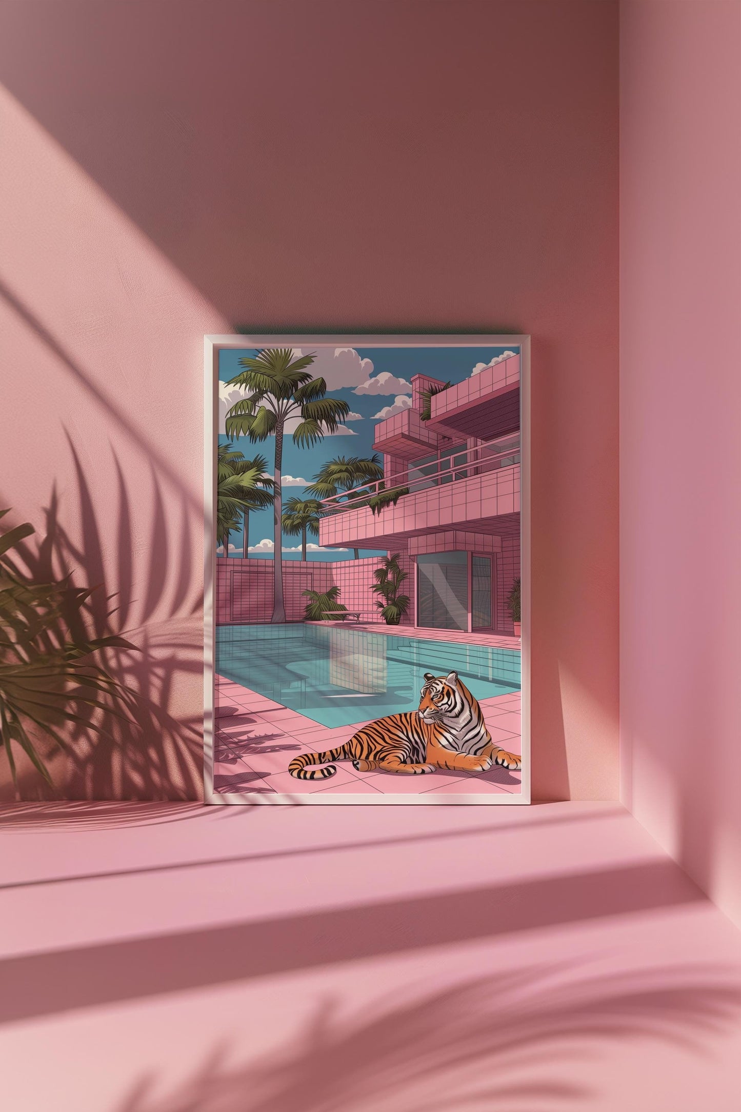 Tiger at the Poolside Print | Hiroshi Nagai Inspired | Brutalism Architecture | Retro Minimalist Art | Semi-Gloss | Wall Art | Home Decor