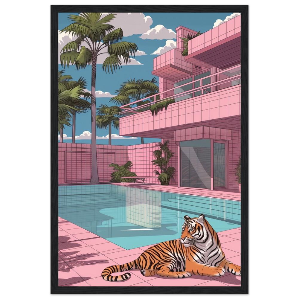 Tiger at the Poolside Print | Hiroshi Nagai Inspired | Brutalism Architecture | Retro Minimalist Art | Semi-Gloss | Wall Art | Home Decor