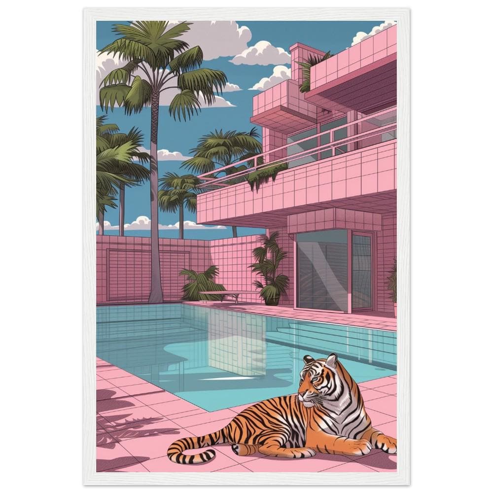 Tiger at the Poolside Print | Hiroshi Nagai Inspired | Brutalism Architecture | Retro Minimalist Art | Semi-Gloss | Wall Art | Home Decor