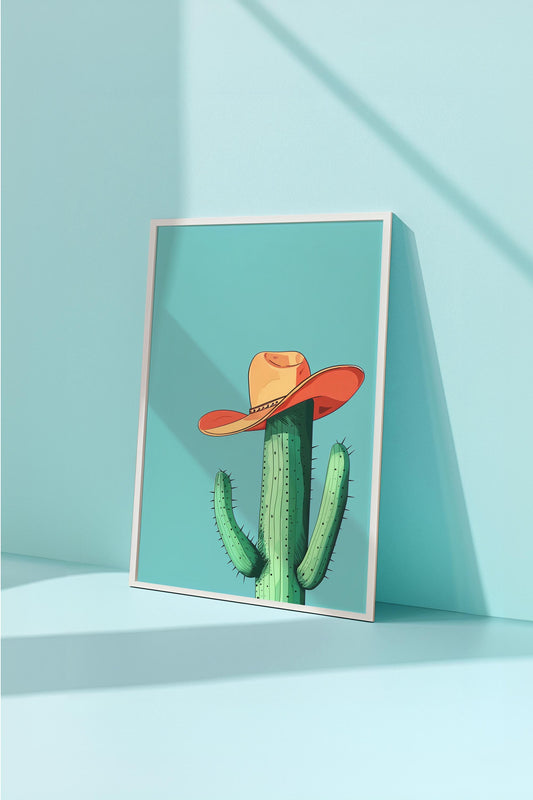 Cowboy Cactus Minimalism Print | Desert-Inspired Art | Semi-Gloss Finish | Retro Western Style | Unique Botanical Illustration