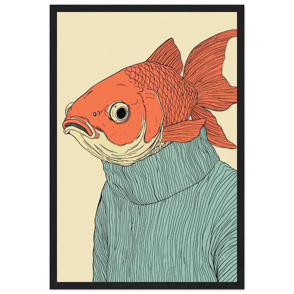 Fish Man in Blue Sweater Poster | Chill Cartoon Style Art | Whimsical Character Design | Semi-Gloss Finish | Playful and Unique Illustration