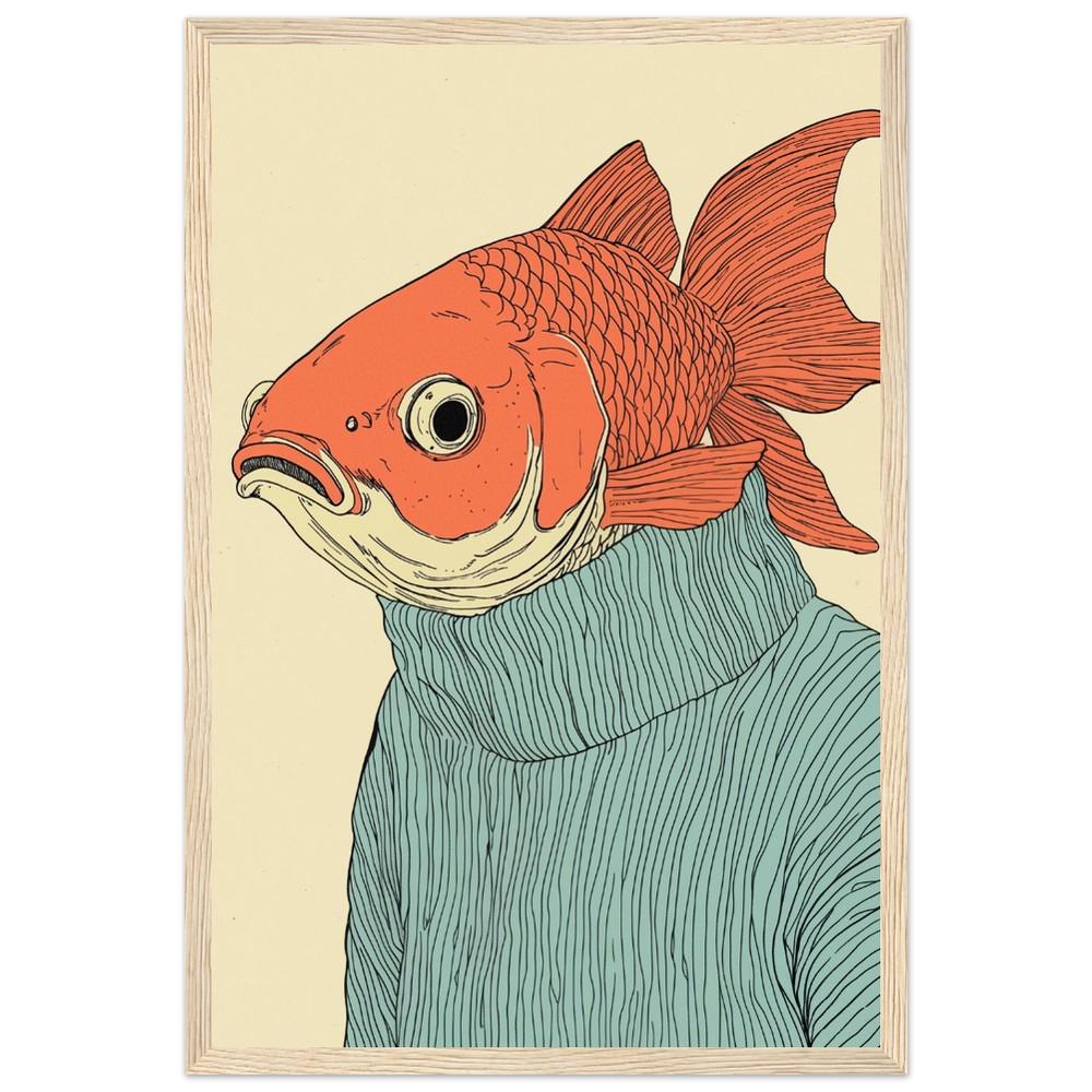 Fish Man in Blue Sweater Poster | Chill Cartoon Style Art | Whimsical Character Design | Semi-Gloss Finish | Playful and Unique Illustration