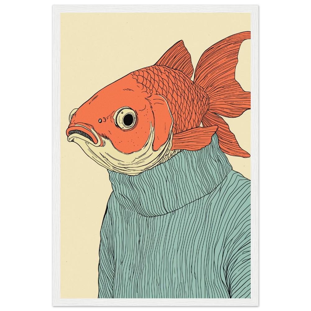 Fish Man in Blue Sweater Poster | Chill Cartoon Style Art | Whimsical Character Design | Semi-Gloss Finish | Playful and Unique Illustration