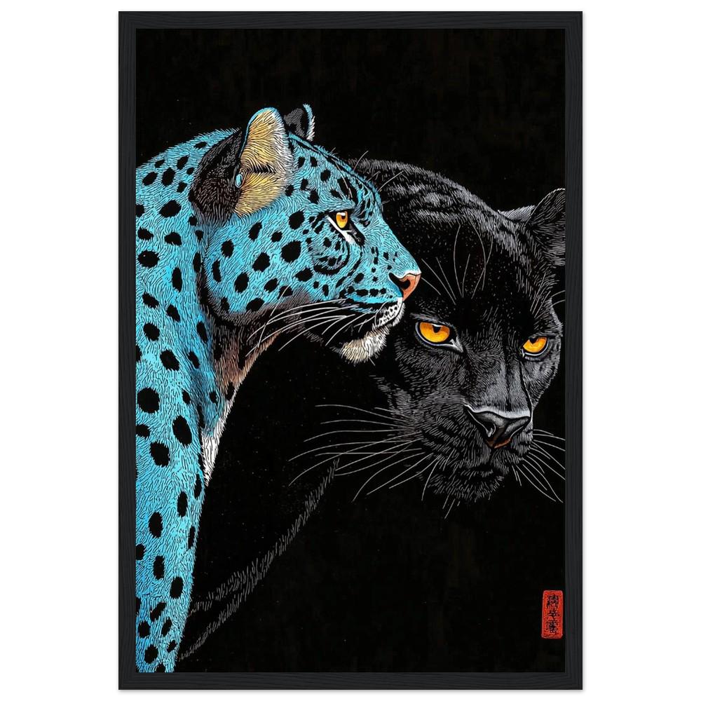 Blue and Black Panther Japanese Style Artwork | Hiroshi Nagai | Ukiyo-e Inspired | Minimalist Art | Semi-Gloss Finish