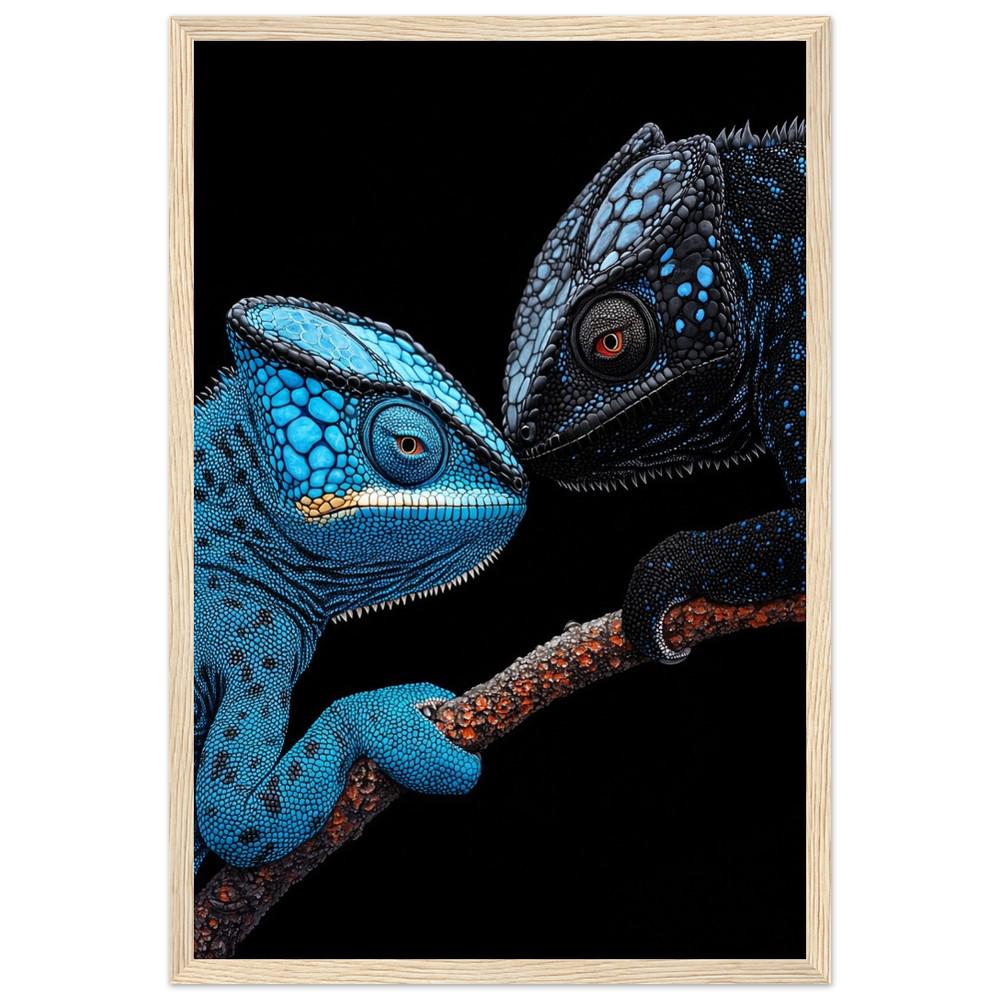 Chameleons Art Print | Blue and Black | Framed Decor | Modern Minimalist Design | Semi-Gloss Finish