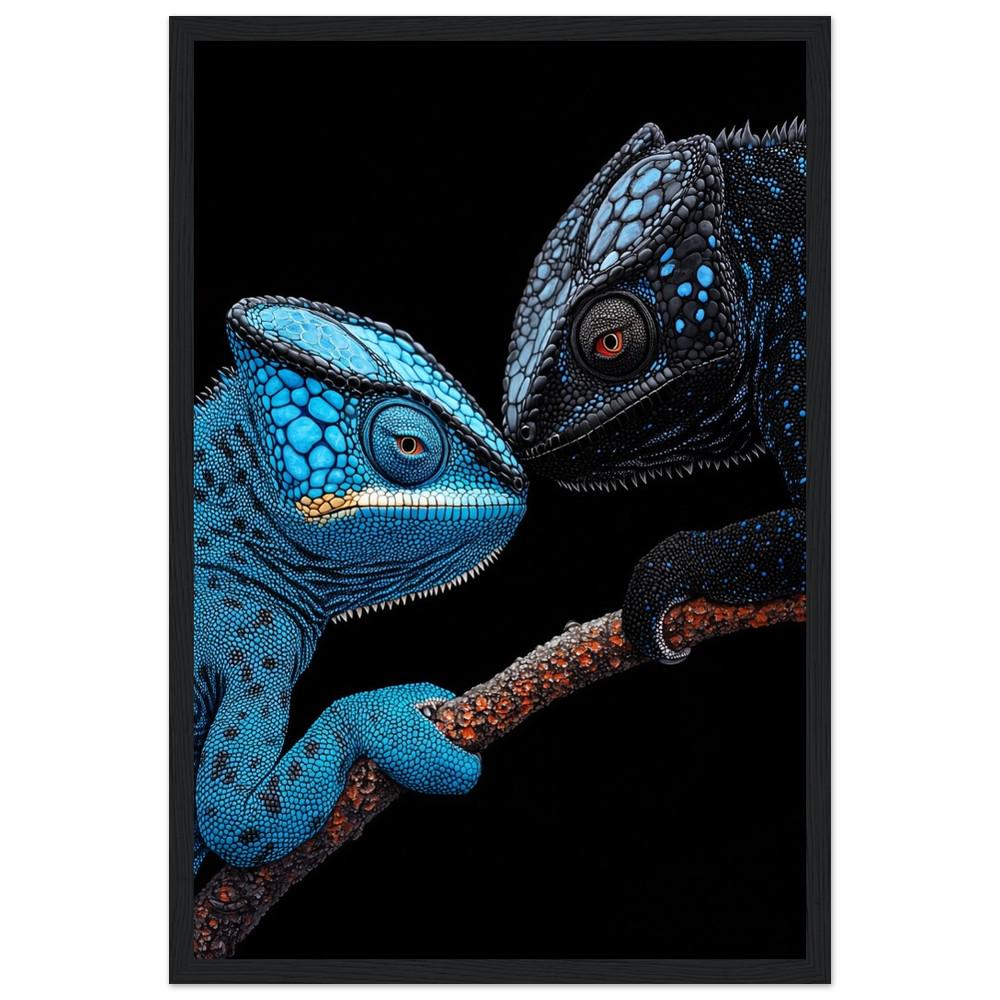 Chameleons Art Print | Blue and Black | Framed Decor | Modern Minimalist Design | Semi-Gloss Finish