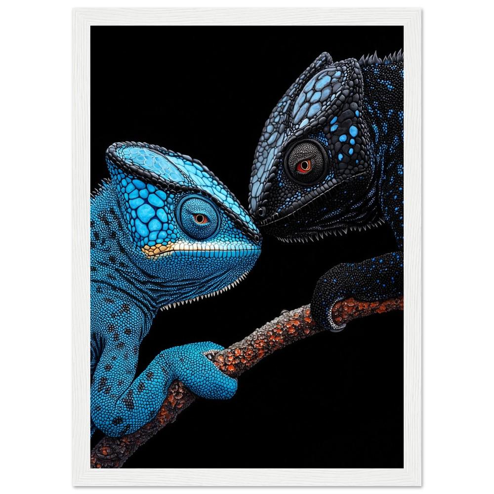 Chameleons Art Print | Blue and Black | Framed Decor | Modern Minimalist Design | Semi-Gloss Finish