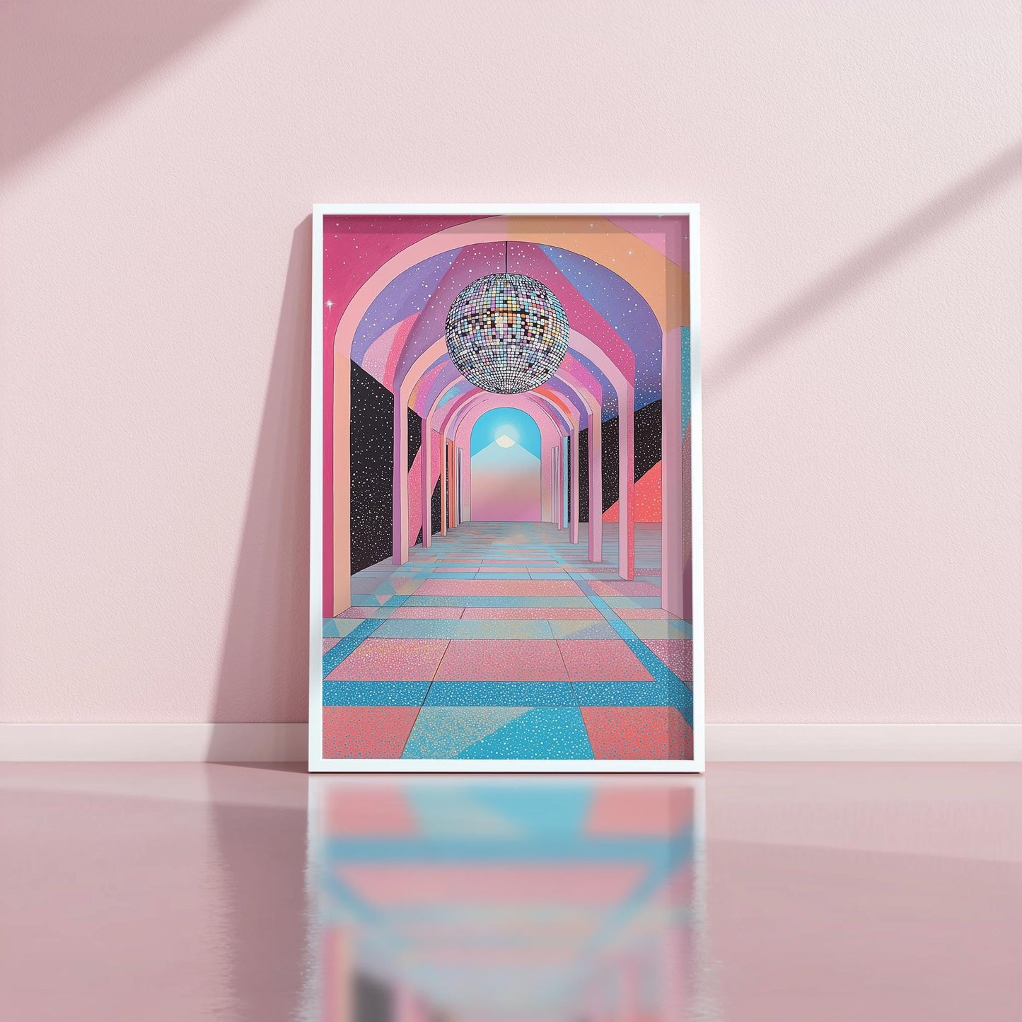 Ethereal Disco Art Print | Hiroshi Nagai Inspired | Disco in Space | Retro Futurism | Minimalist Design | Semi-Gloss Finish