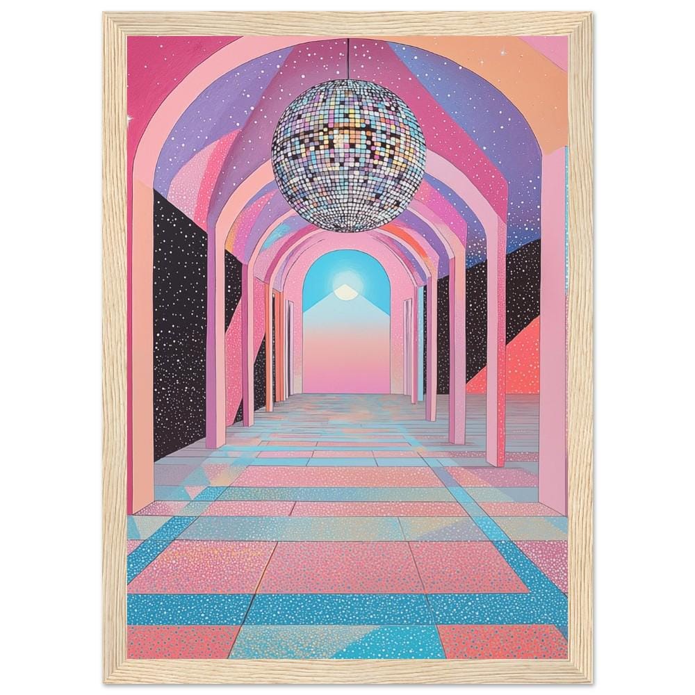 Ethereal Disco Art Print | Hiroshi Nagai Inspired | Disco in Space | Retro Futurism | Minimalist Design | Semi-Gloss Finish